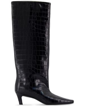 TOTEME 50Mm Croc-Embossed Leather Knee-High Boots - Black