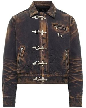 THUG CLUB Distressed Washed Denim Jacket - Black