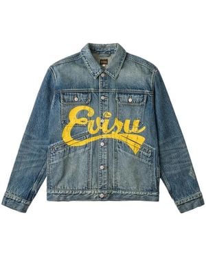 Evisu Logo-Print Denim Jacket - Blue