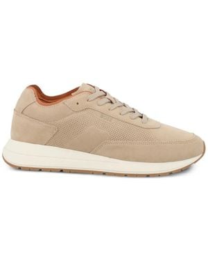 BOSS Perforated Suede Trainers - Natural