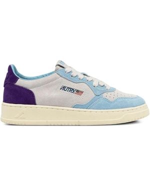 Autry Medalist Low Tricolour Suede Trainers Patridge And Mauve Colour - Blue