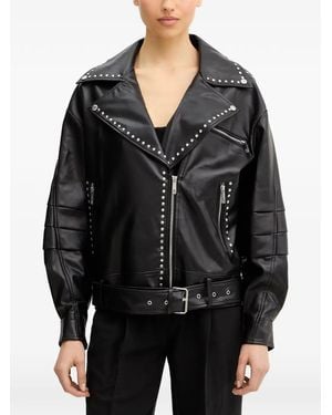 Fracomina Stud-Embellished Zip-Up Biker Jacket - Black