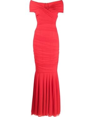 Talbot Runhof Vestido Ajustado Con Detalles Fruncidos - Rojo