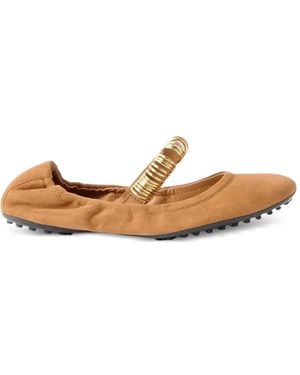Tod's Golden-Ring Detail Suede Ballet Flats - White