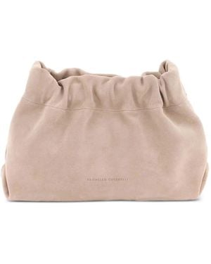 Brunello Cucinelli Gathered Suede Clutch Bag - Natural