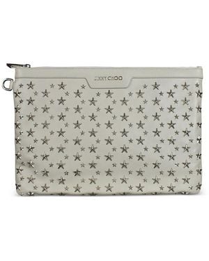 Jimmy Choo Embossed Stars Leather Clutch Bag - Grey