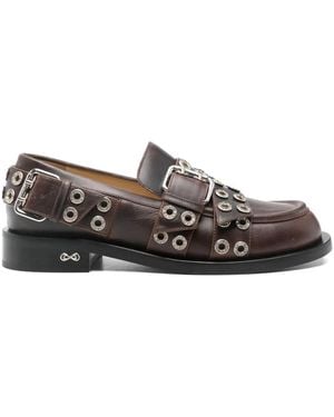 Mach & Mach Buckle-Belt Leather Loafers - Brown