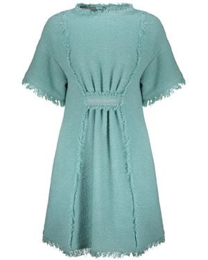 Alberta Ferretti Fringe-Trim Bouclé Dress - Green