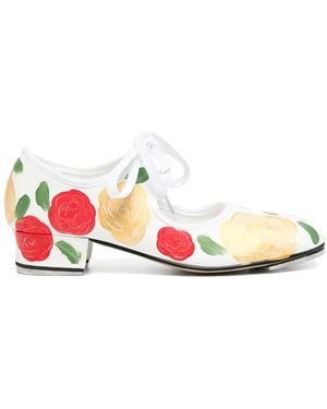 Comme des Garçons Floral-Print Pumps - White