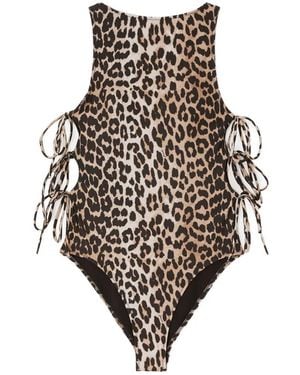 Ganni Bañador Con Estampado De Leopardo - Blanco