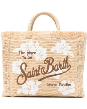 MC2 Saint Barth Sac Cabas À Imprimé Hibiscus Et Franges - Natural