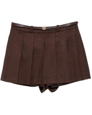 Maje Pleated Belted Shorts - Brown