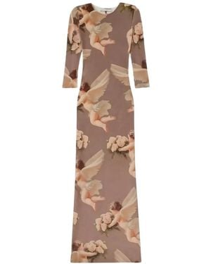 Fiorucci Bouquet Angels-Print Long-Sleeve Maxi Dress - Natural