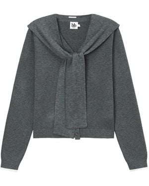 B+ AB Cárdigan Con Ribete En Contraste Y Cuello Marinero - Gris