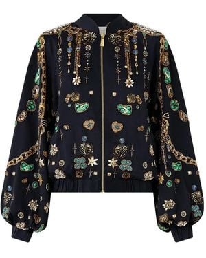 CAMILLA Shirred Cuff Amulet Bomber Jacket - Black
