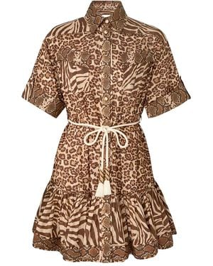Zimmermann Animal-Print Ruffled Mini Dress - Brown