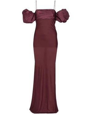 ROTATE BIRGER CHRISTENSEN Burgundy Dress With Puffed Off-Shoulder Sleeves - Rot