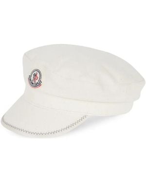 Moncler Logo-Patch Whipstitch-Trim Baker Hat - Weiß