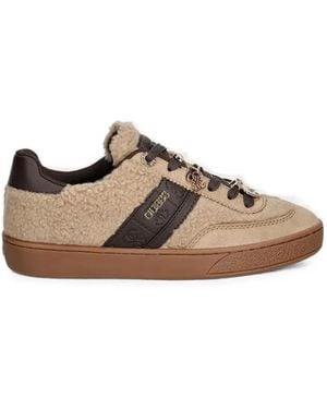 Guess Naoki Charm-Embellished Shearling Sneakers - Brown