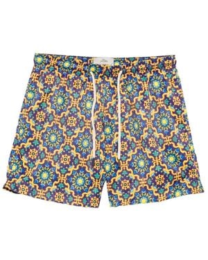 Peninsula Geometric-Print Drawstring Swim Shorts - White