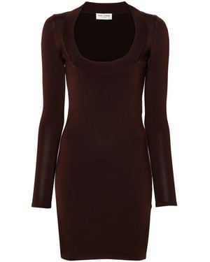Saint Laurent Square-Neck Knitted Dress - Brown