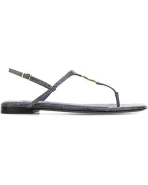 Fendi Ffold Leather Logo Sandals - Blue