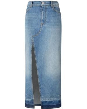 Pinko Light Denim Skirt With High Slit - Blue