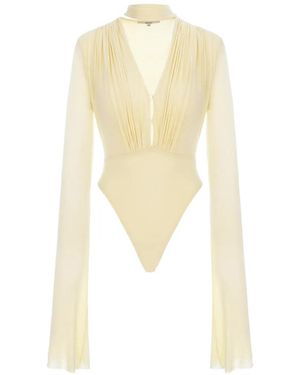 MANURI Suki Pleated-Panel Bodysuit - White