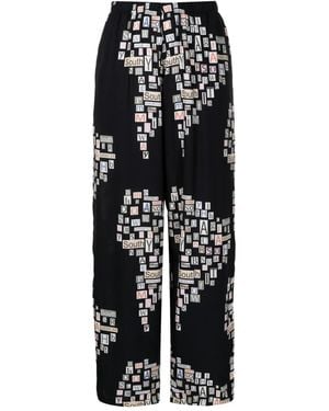 Amir Slama Text-Print Straight-Leg Trousers - Black
