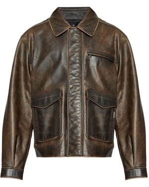 Represent Pocket-Zip Leather Jacket - Green
