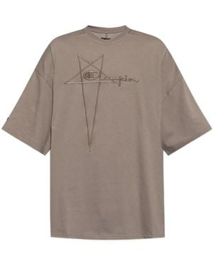 Rick Owens X Champion Logo-Embroidered Cotton T-Shirt - Grey