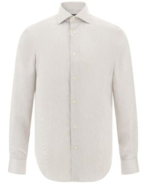 BOGGI Camicia Ni Cotone Oxford A Righe - Bianco