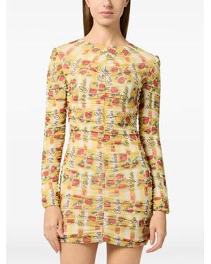 Philipp Plein Wrinkled Tulle Mini Dress - Yellow