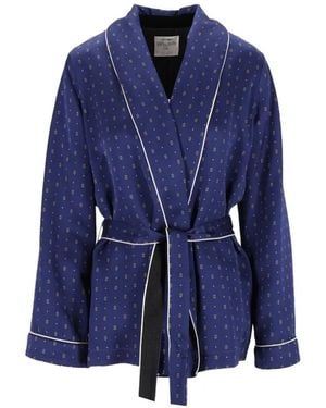 forte_forte Patterned Belted Robe - Blauw