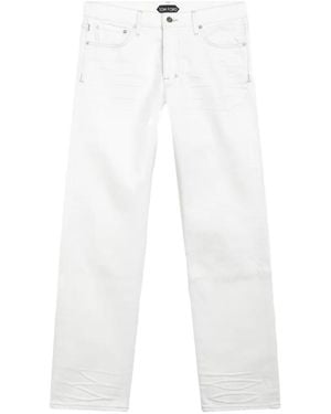 Tom Ford Whiskered Straight-Leg Jeans - White