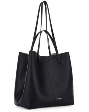 Emporio Armani 1981 Logo-Print Pebbled-Leather Tote Bag - Black