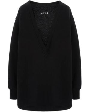 Hamza Sheer Lace-Insert Fleece Dress - Black
