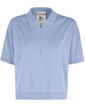 Semicouture Ambre Zipped Polo Top - Blue