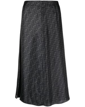 Fendi Ff-Print Silk Midi Skirt - Black