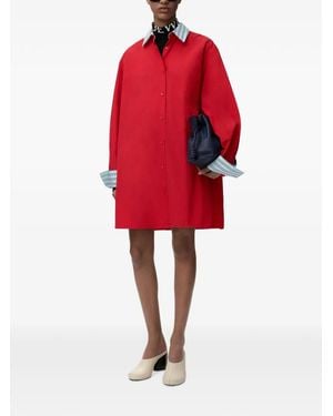 Loewe Contrast-Collar Mini Shirt Dress - Red