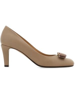 Ferragamo Vara Bow Court Shoes - Natural