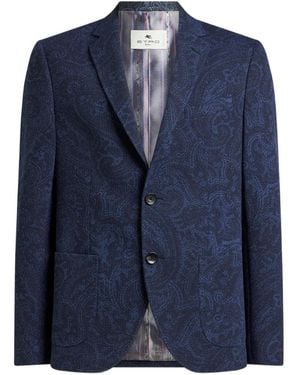 Etro Single-Breasted Stretch Cotton-Blend Jacket With Paisley Motif - Blue