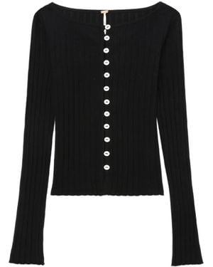 Free People Ribbed Long Sleeves Top - Black