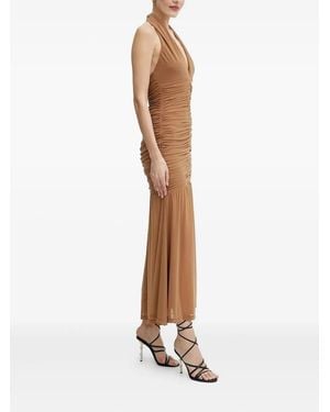 Bardot Halter Neck Ruched Dress - White