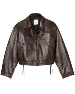 Sandro Distressed-effect Leather Jacket - Brown