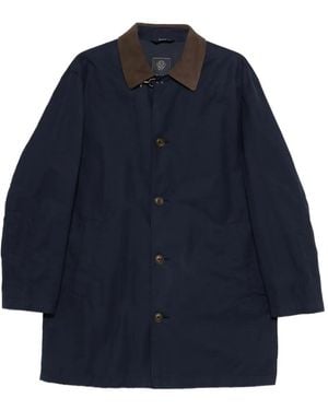Fay Button Collar Coat - Blue