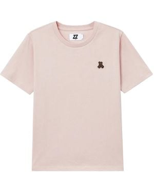 Izzue Teddy-Patch Crew-Neck T-Shirt - Pink