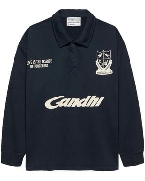 HOPEIUM Logo-Print Long-Sleeve Polo Shirt - Blue