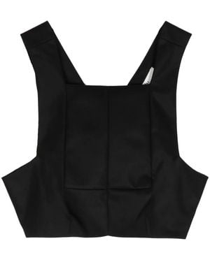 Tibi Square-Neck Cotton-Blend Tank Top - Black