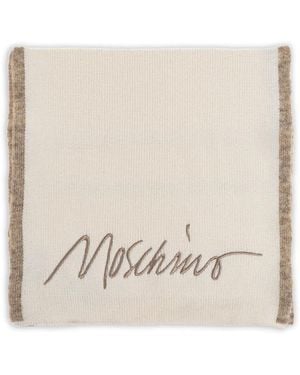 Moschino Embroidered-Logo Wool Scarf - Natural